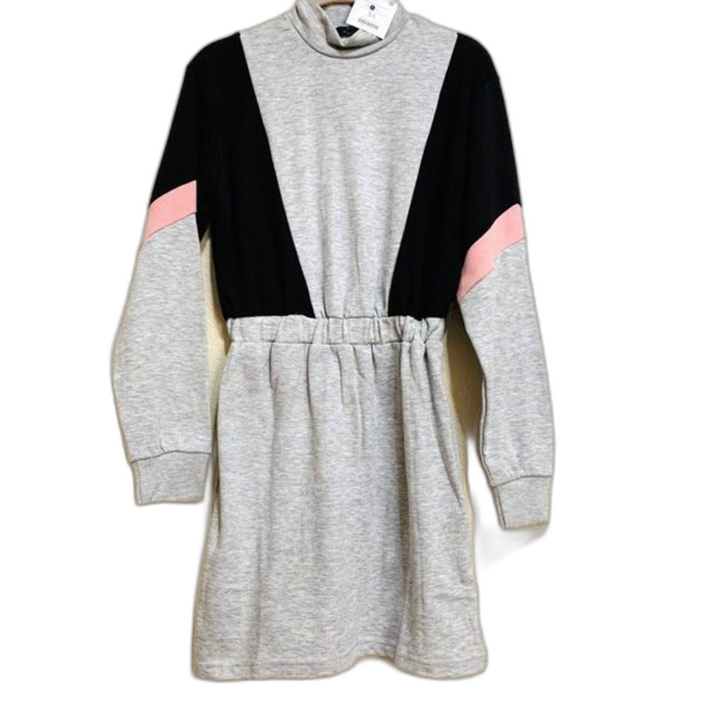 Bershka gray dress colorblock women Long sleeve mock neckline dress size S